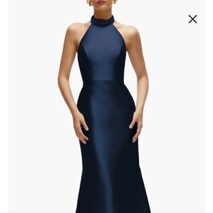 ALFRED SUNG HIGH Neck Halter Satin Trumpet Gown